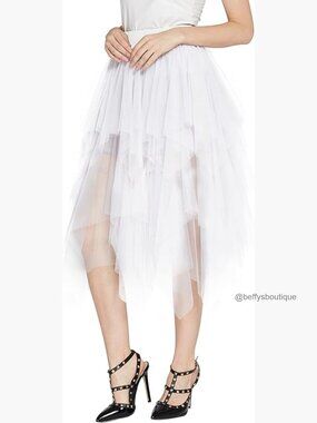 A-Line Mesh Tutu Skirt Fluffy Layered Tulle Midi with Elastic Waist